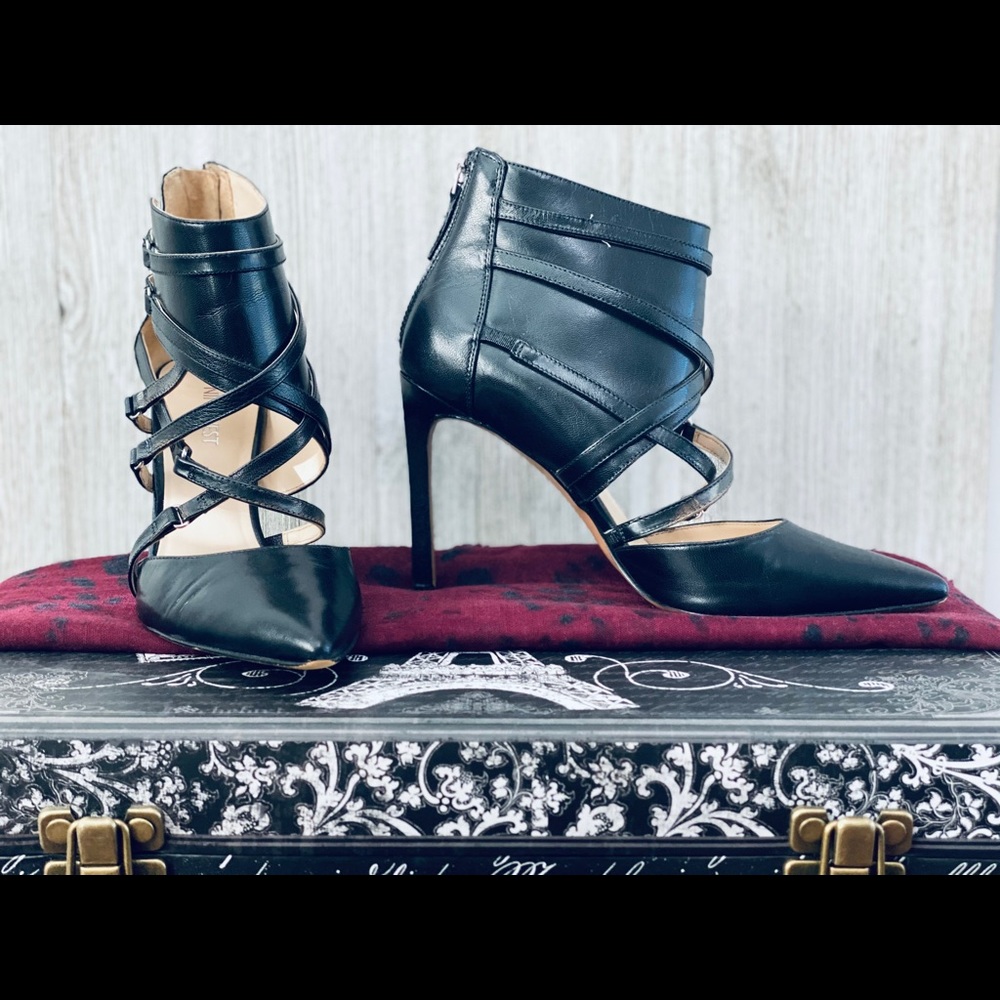 Nine West Teatime Pointy Toe Strap Pumps Black 6.5